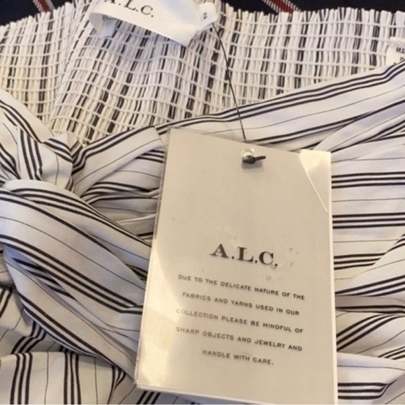 A.L.C. Arsenio Off-Shoulder Striped Cotton Midi Dress in White and Gray Poplin - Picture 8 of 8